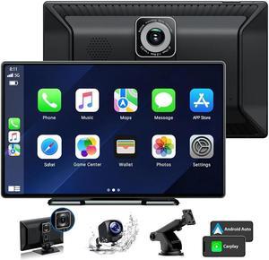 LAMTTO 9" Portable Inch Wireless Carplay Car Stereo with 2.5K Dash Cam, 1080p Backup Camera 64GB SD Card, Wireless Apple Carplay Car Radio Receive GPS Navigation , Bluetooth, Siri,AUX/FM