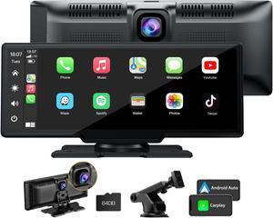 LAMTTO 9.26" Wireless Car Stereo Apple Carplay with 2K Dash Cam, 1080P Backup Camera, Portable Touchscreen GPS Navigation for Car, Car Stereo Receiver with Bluetooth, AirPlay, AUX/FM, Googel, Siri