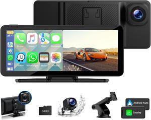 LAMTTO 6.86" Portable Wireless Car Stereo Receiver Carplay & Android Auto Screen with 2.5K Dash Cam, 1080P Backup Camera, GPS Navigation for Car Bluetooth, AirPlay, AUX/FM, Googel, Siri, 64GB SD Card