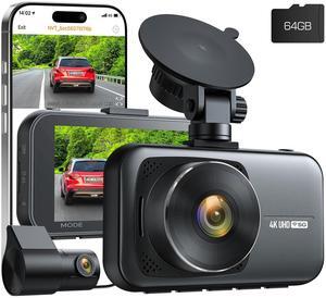 Lamtto Dual Dash Cam Front and Rear, Free 64GB Card Included, 5G WiFi App, 4K 2160P/FHD Dash Camera for Cars, 3" IPS, Night Vision, Emergency Lock