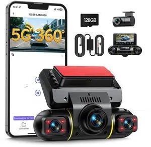 LAMTTO 4 Channel Dash Cam Front and Rear Inside, 1080p FHD 5G Wifi Dash Camera for Cars Left Right, 24H Security Parking Monitor with Dashcam Hardwire Kit, IR Night Vision, Free 128GB Card