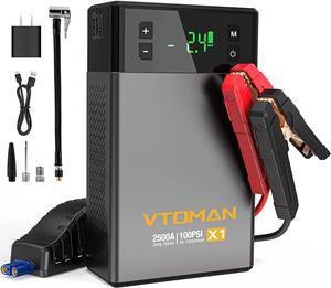VTOMAN VX1 Car Jump Starter with Air Compressor, 2500A Battery Starter with 100PSI Digital Tire Inflator, 12V Lithium Jump Box, LIFEBMS Car Battery Booster for 8.5L Gas or 6.0L Diesel Engines