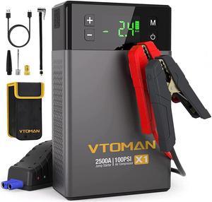 VTOMAN X1 Car Jump Starter with Air Compressor, 2500A Battery Starter with 100PSI Digital Tire Inflator, 12V Lithium Jump Box, LIFEBMS Car Battery Booster for 8.5L Gas or 6.0L Diesel Engines