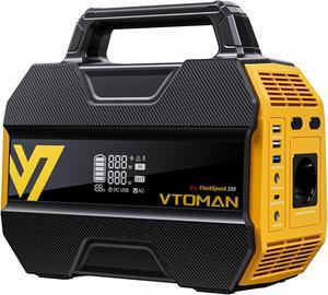 VTOMAN FlashSpeed 300 Portable Power Station 70000mAh, Only 7.4lbs with 7 Outlets, LiFePO4 Generator with Up to 600W AC Outlet, 12V/24V DC Input Adapt RV/Van, PD 100W Type-C for Power Outage, Camping