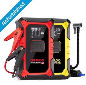GOOLOO A3 Jump Starter with Air Compressor, 3000A Portable Car Battery Booster (9.0 Gas/6.5L Diesel) with 150PSI Auto-Shutoff Tire Inflator, 12V Lithium Jump Box Car Battery Refurbished/Optional