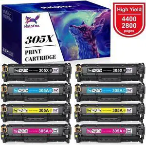 8x High Yield Toner 305A CE410A -CE413A Set For  Color Laserjet Pro 300 M375nw