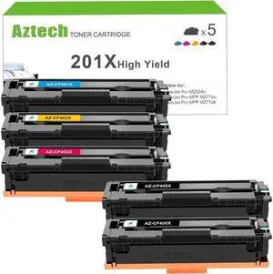 Aztech Compatible M277dw M252dw Toner Cartridge Replacement for 201A 201X CF400X CF400A Color Pro MFP M277dw M277c6 M277 M252 Printer Ink CF401X CF402X CF403X (Black Cyan Yellow Magenta, 5-Pack)
