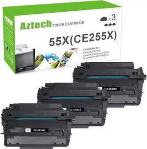 Aztech Compatible Toner Cartridge Replacement for 55X CE255X 55A CE255A P3015 P3015dn P3015x Pro 500 MFP M521dn M521dw M521 M525 Printer Ink (Black, 3-Pack)
