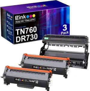 E-Z Ink (TM) Compatible TN760 Toner Cartridge and DR730 Drum Unit Replacement for Brother TN-760 TN730 TN-730 DR 730 to use with HL-L2350DW MFC-L2710DW Printer (2 Toner Cartridge, 1 Drum Unit, Black)