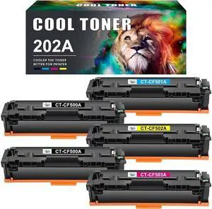 Cool Toner Compatible Toner Cartridge Replacement for 202A CF500A 202X CF500X Color MFP M281cdw M281fdw M281fdn Pro M254dw M254nw M281 M254 Printer Ink (Black Cyan Yellow Magenta, 5-Pack)