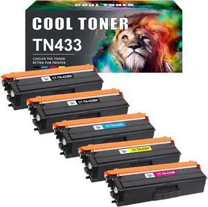 Cool Toner Compatible Toner Cartridge Replacement for Brother TN433 TN-433 TN431 for Brother HL-L8360Cdw MFC-L8900Cdw HL-L8260Cdw Printer Ink (Black Cyan Magenta Yellow, 5 Pack)