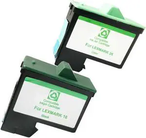 2 PACK LXM16 26 Ink Cartridges for Lexmark i3 X1110 1130 1150 1185 1190 1240
