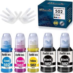 502 Compatible Refill Ink Bottles Replacement For T502 Ink Ecotank Et-2760 St-15000 Et-3760 Et-2750 Et-2700 St-2000 Et-4750 Et-3750 St-3000 (2 Black, Cyan, Mage..