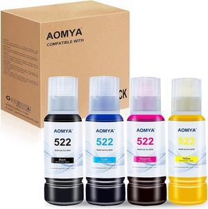 Aomya Compatible T522 Refill Ink Bottle Kit Premium Ink for EcoTank ET-2720, ET-4700 Printers Black, Cyan, Magenta, Yellow 4-Pack 100ML( NOT Sublimation Ink )