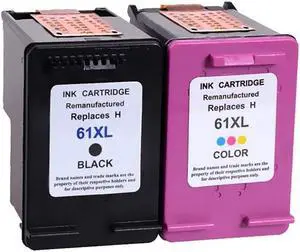2 Pack 61 XL Ink Cartridge (1 Black 1 Tri-Color) CH563WN CH564WN For Deskjet 1000 1510 2510 3050 3510 ENVY 4500 5530 5531 5539 Officejet 2620 2621 4632 4635 With Ink Level