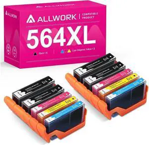 ALLWORK Compatible 564 XL Ink Cartridge Replacement for 564XL Combo Pack for Officejet 4610 4620 Deskjet 3070A 3521 Photosmart 7510 7525 6515 6510 5520 5510 4622 3520 B209a C6388 (4K/2C/2M/2Y)