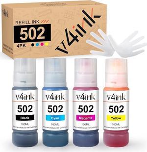 v4ink Compatible T502 Refill Ink Bottle Replacement for 502 T502 to use with Expression Ecotank ET-2700 ET-2760 ET-3710 ET-4750 ET-7700 ET-15000 ST-2000 ET-M1180 ET-M2120 L3060 L3156-4 Packs