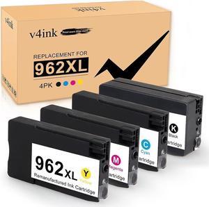 v4ink 962XL Ink Cartridge Remanufactured Replacement for 962XL 962 XL High Yield Combo Pack use with OfficeJet Pro 9015 9015e 9025 9025e 9010 9010e 9012 9014 9016 9018 9028 9029 962XL 4 Packs