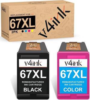 v4ink 67XL Remanufactured Ink Cartridge Replacement for 67 XL Compatible with DeskJet 1210 1215 1255 2300 2700 2710 DeskJet Plus 4122 4121 4123 Envy 6022 6030 6032 Envy Pro 6422 6430 6432 (K+T)