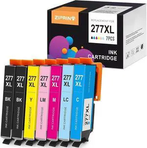ZIPRINT Remanufactured Ink Cartridge Replacement  277XL 277 T277 to use with XP-850 XP-860 XP-950 XP-960 XP-970 Printer (2Black, 1Cyan, 1Magenta, 1Yellow, 1Light Cyan, 1Light Magenta)