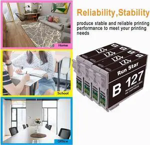 Run Star 4 Black 127 Remanufactured Ink Cartridge Replacement  127 T127 use in WF-3520 WF-3540 WF-7010 WF-7510 WF-7520 545 530 625 645 630 840 Printer