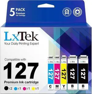 LxTek Remanufactured 127 Ink Cartridge Replacement for 127 127XL T127 to use with Workforce 545 845 645 WF-3540 WF-3520 WF-7010 WF-7510 WF-7520 NX530 NX625 Printer (5-Pack)