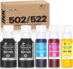 Hiipoo Compatible 502 T502 522 T522 (Not for Sublimation) Ink Refill Bottles Replacement for Ecotank ET-2720 ET-2760 ET-2800 ET-2803 ET-2750 ET-4700 ET-3750 ET-4750 ET-3760 ET-4760 ET-2700 Printer