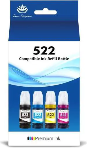 Toner Kingdom Compatible 522 Ink Bottle Refill High Capacity T522 Refill Ink Bottle for ET-2720 ET-4700 Printer (4 Pack, Black, Cyan, Magenta, Yellow)