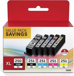 PGI-250XL CLI-251XL 5 Color Value Pack, Compatible  250 251 Ink Cartridges to use with MX922, MG5420, MG5520, MG5522, MG6320, MG6620, iP7220 (PGBK, Black, Cyan, Magenta, Yellow)