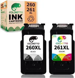 COLORETTO Remanufactured for PG-260XL CL-261XL 260 261 XL Printer Ink Cartridges for TS5320 TS6420 TR7020 All in One Wireless Printer High Yield Multipack1Black,1Color