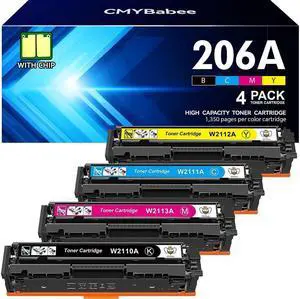 CMYBabee Compatible Toner Cartridges Replacement  206A Toner Cartridges 4 Pack with chip 206X Toner Cartridge Set W2110A W2110X  Color Pro MFP M283fdw M283cdw M255dw M283 M255 Printer