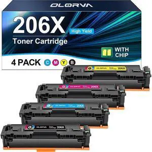 206X Toner Cartridges 4 Pack High Yield 206A | Works with Color Laserjet Pro MFP M283fdw, MFP M283cdw, Color Laserjet Pro M255dw, Color Pro M255, Color Pro MFP M282, M283 Series | W2110X