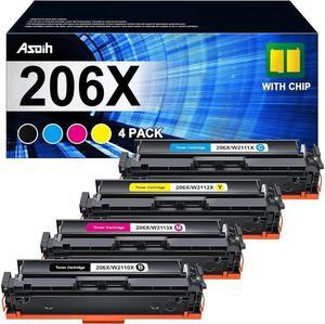 206X Toner Cartridges 4 Pack High Yield with Chip Compatible for 206A Toner Cartridges Set 206X Replacement  Color Laserjet Pro MFP M283cdw M255dw M283cdw M283 M255 Printer, W2110X