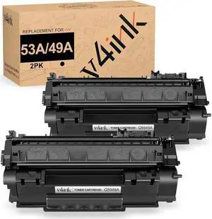 v4ink Compatible 49A 53A Toner Cartridge Replacement  Q5949A Q7553A for use with 1320 1320n P2015dn P2015 P2015n 3390 3392 1160 P2014 M2727nf MFP Printer (Black,2 Packs)