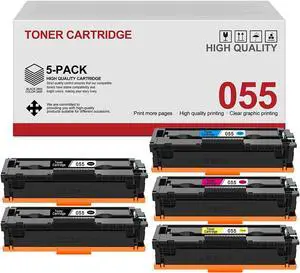 5 Pack (2BK+1C+1M+1Y) 055 CRG-055 Toner Cartridge Replacement for ImageClass MF746Cdw MF740C MF745Cdw LBP664Cdw Printer with chip