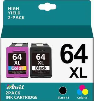 64XL Ink Cartridges Combo Pack Replacement Compatible  Ink 64 XL 64XL to Work with Envy Photo 7858 7855 7155 6255 6252 7120 6232 7158 7164 Envy Inspire 7950e Printers (1 Black, 1 Tri-Color)