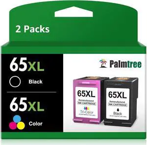 65xl Ink Cartridge Remanufactured  65 Ink Cartridges Black Color Combo Pack  Ink 65 XL Work with DeskJet 3755 3752 2655 3722 3758 2652 Envy 5055 5052 5058(1 Black, 1 Color)