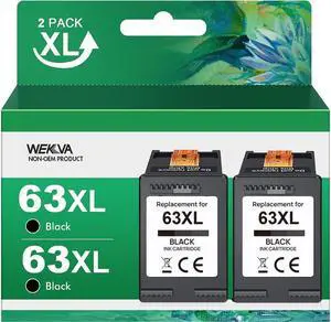 63XL Black Ink Cartridge Replacement  Ink 63 63XL Works with OfficeJet 3830 4650 4655 5255 5258 5200 3833 Envy 4520 4512 DeskJet 1112 2130 3630 3633 Printer F6U62AN F6U64AN (2 Black)