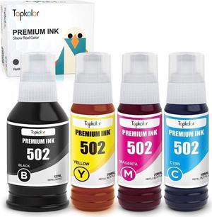 Topkolor Compatible T502 502 Refill Ink Bottle Kit for ET-2760 ET-2750 ET-3750 ET-4760 ET-4750 ET-3760 ET-3710 ET-3700 ET-2700 ST-2000 ST-3000 ET-2803 Printer, 4-Pack