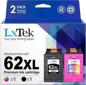 LxTek Ink Cartridge Replacement for 62XL 62 XL to Compatible with Envy 5540 5660 7645 5642 5542 5643 5640 7644 OfficeJet 250 5740 200 5745 Printer (1 Black,1 Tri-Color, 2 Pack)