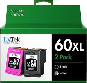 LxTek Remanufactured Ink Cartridge Replacement for 60XL 60 XL CC641WN CC644WN High Yield for Photosmart C4680 D110, Deskjet D2680 F2430 F4210, Shows Accurate Ink Level (1 Black | 1 Tri-Color
