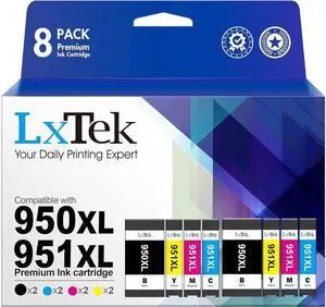 LxTek Compatible Ink Cartridge Replacement for 950XL 951XL 950 XL 951 XL to use with OfficeJet PRO 8600 8610 8620 8630 8100 8625 8615 276dw, 8 Pack (2 Black|2 Cyan|2 Magenta|2 Yellow)