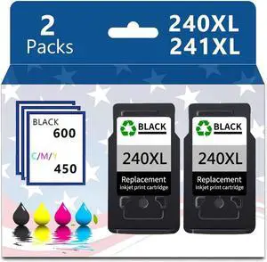 PG240XL CL241XL PG240 CL241 Ink Cartridges Replacement for MG3620 MG4220 MG3220 MG2220 MX392 MX432 MX472 MX512 MG3522 MX522 MX532 PG-240XL CL-241XL Black x 2