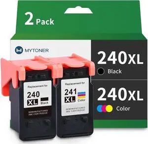 MYTONER Remanufactured Ink Cartridge Replacement  240XL 241XL PG-240 XL CL-241 XL Combo Ink for MG3620 TS5120 MX532 MG3520 MX472 MX452 MG3220 MG2220 Printer (Black, Tri-Color, 2P)