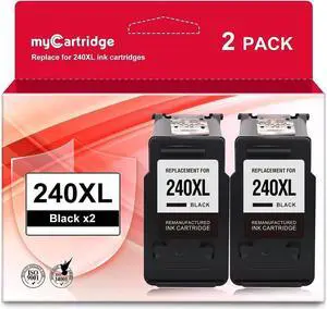 myCartridge 240 XL Black Remanufactured Ink Cartridge Replacement  240XL 240 PG-240XL PG-240 Use with MG3620 MG3520 MG3120 (2 Pack)