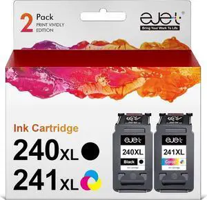 ejet 240XL and 241XL Ink cartridge High Capacity [Latest Version] Replacement  Ink Cartridges 240 and 241 PG 240 for MG3620 TS5120 MG2120 MG3520 MX452 MX512 MX532 MX472 Printer (2 Pack)