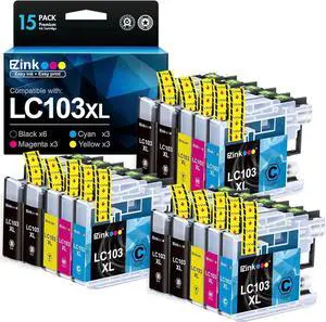 E-Z Ink (TM Compatible Ink Cartridge Replacement for Brother LC103 Ink Cartridges LC103XL LC103BK LC101 LC 103 to Use with MFC-J470DW MFC-J870DW MFC-J6920DW MFC-J6520DW MFC-J450DW (15 Pack)