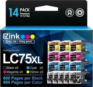 E-Z Ink (TM) Compatible Ink Cartridge Replacement for Brother LC75 LC71 LC79 XL to Use with MFC-J6510DW MFC-J6710DW MFC-J6910DW MFC-J280W MFC-J425W (5 Black, 3 Cyan, 3 Magenta, 3 Yellow) 14 Pack