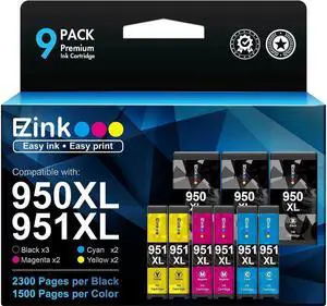 E-Z Ink (TM Compatible Ink Cartridge Replacement for 950XL 951XL 950 XL 951 XL for OfficeJet Pro 8610 8600 8615 8620 8625 8100 276dw 251dw (3 Black, 2 Cyan, 2 Magenta, 2 Yellow),9 Combo Pack