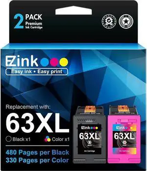 E-ZInk (TM) Remanufactured Ink Cartridge Replacement for 63XL 63 XL to use with Officejet 3830 5255 4650 3833 Envy 4520 Deskjet 1112 3637 3630 3634 Printer (1 Black, 1 Tri-Color)